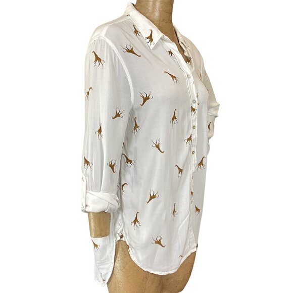 Jane and Delancey White Novelty Giraffe Print Button Down Tunic Top L #304D - Picture 4 of 10